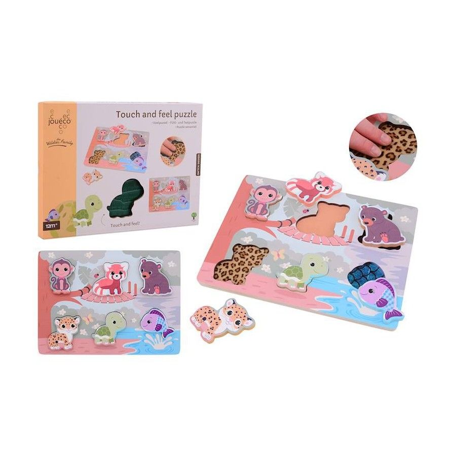 JOUECO Drewniane puzzle sensoryczne The Wildies Family
