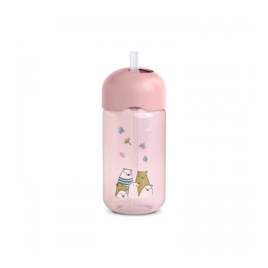 SUAVINEX BIDON NIEKAPEK Z RURKĄ BEARS 340 ML RÓŻOWY