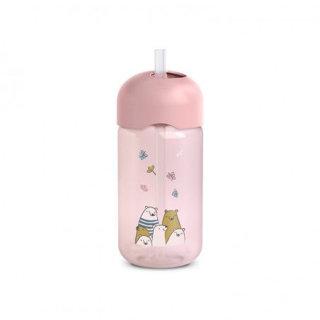SUAVINEX BIDON NIEKAPEK Z RURKĄ BEARS 340 ML RÓŻOWY