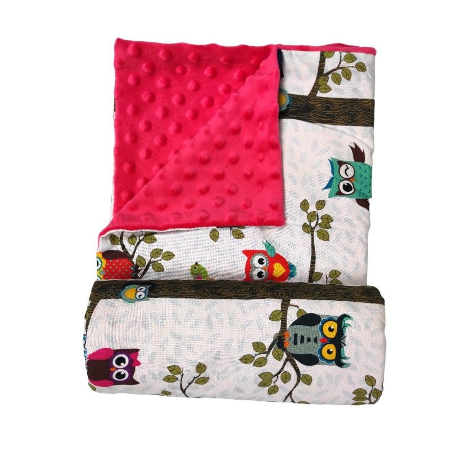La Millou Lekki Kocyk Minky - L - Owl Radio - Fuchsia