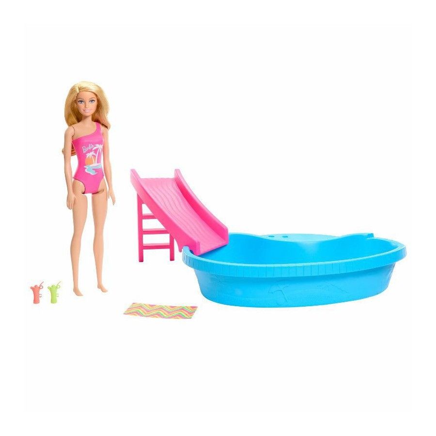Barbie Doll with swimming pool + HRJ74 slide - 194735178285