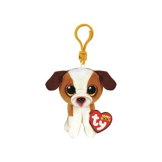 Ty Boos Hugo, 8,5 cm - bruin witte hond - clip