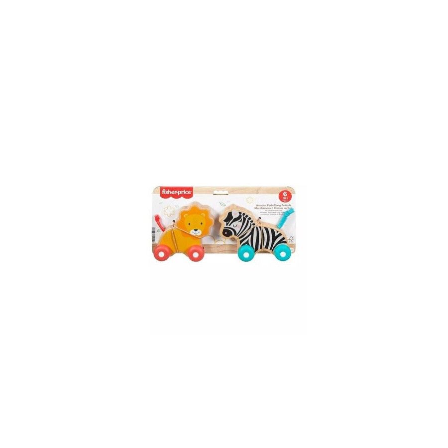 Fisher Price Wooden animals for pushing zebra and lion jfn19