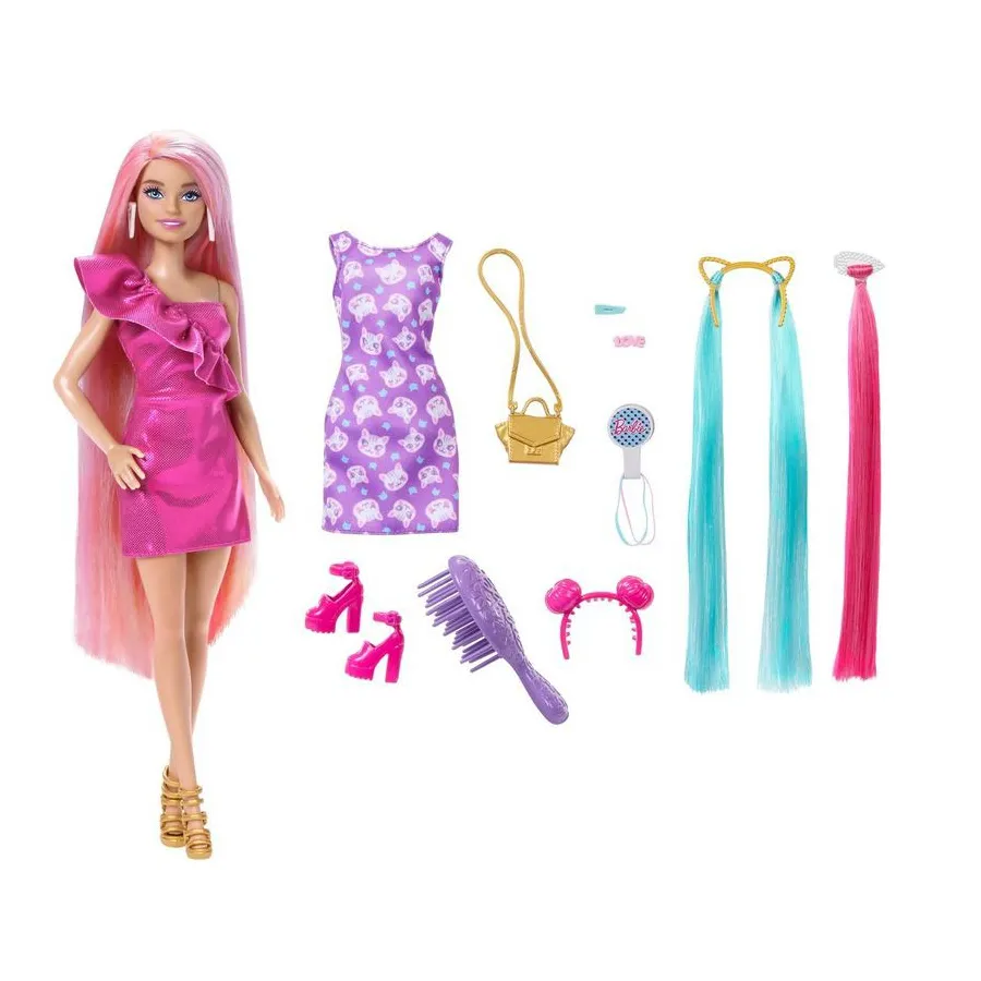 Barbie Szórakoztató haj baba + akce.my jdc85 - 194735281183