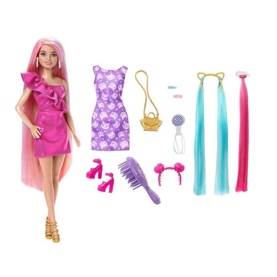 Barbie Zabawa włosami lalka+akce.róż JDC85 - 194735281183