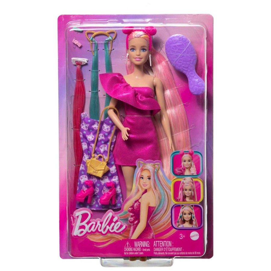 Barbie Zabawa włosami lalka+akce.róż JDC85 - 194735281183