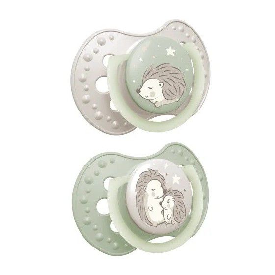 Smoczek silikonowy dynamiczny LOVI 0-6m 2 szt Night&Day Hedgehog