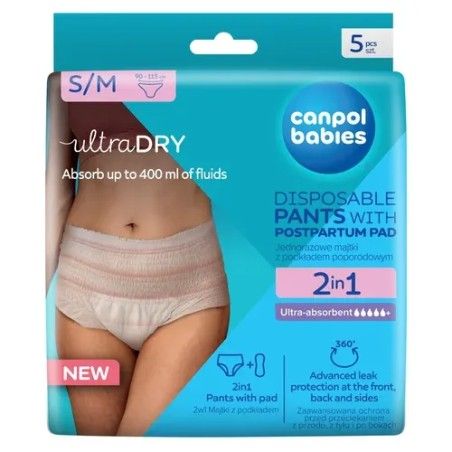 Canpol Breathable and ultra-absorbing Babies Disposable 2in1 panties with Poporder S / M, 5 pcs.