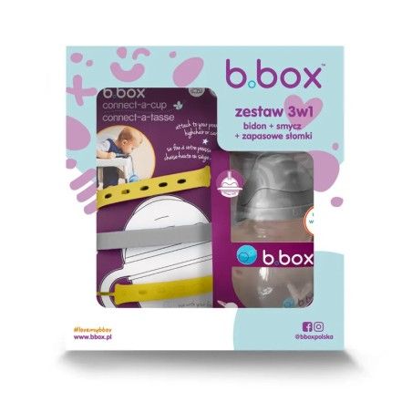 b.box 3v1 start souprava - láhev s vodou s slámou 240 ml šedý + vodítko citron sherbet + náhradní brčka,