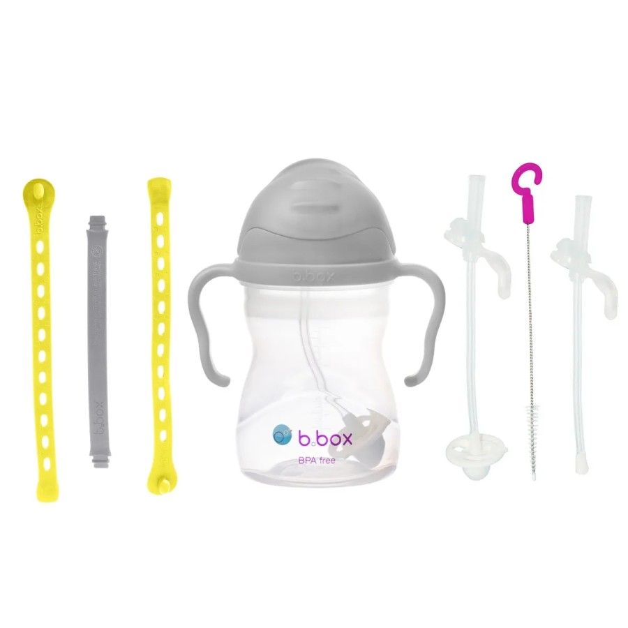 b.box 3In1 Start Set - Láhev s vodou se slámou 240 ml Šedá +