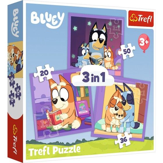 Trefl Puzzle 3w1 Poznaj Bluey