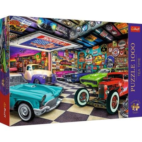 Trefl 1000el puzzle. Premium Plus Tea Time Garage Car Collector