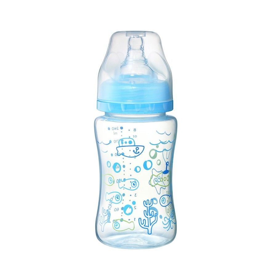 Babyona Fľaša s širokým otvorom 240 ml - modrá