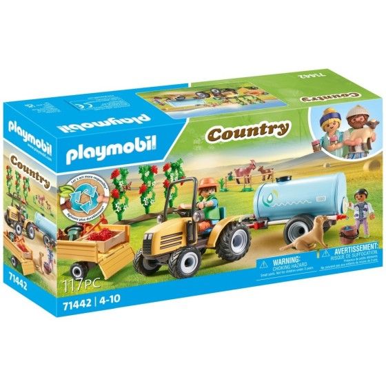 Playmobil Tractor Paese con un rimorchio e un serbatoio dell'acqua