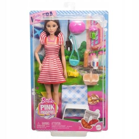 Barbie Puppe Rosa Pass Paris Kleidung und Picknickzubehör