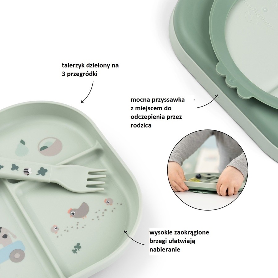 Done by Deer Zestaw Obiadowy z Przyssawką Foodie Tiny Farm Green