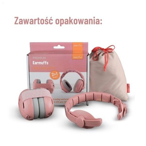Zazu Fun Słuchawki Wygłuszające 2w1 dla Dzieci i Niemowląt Pink