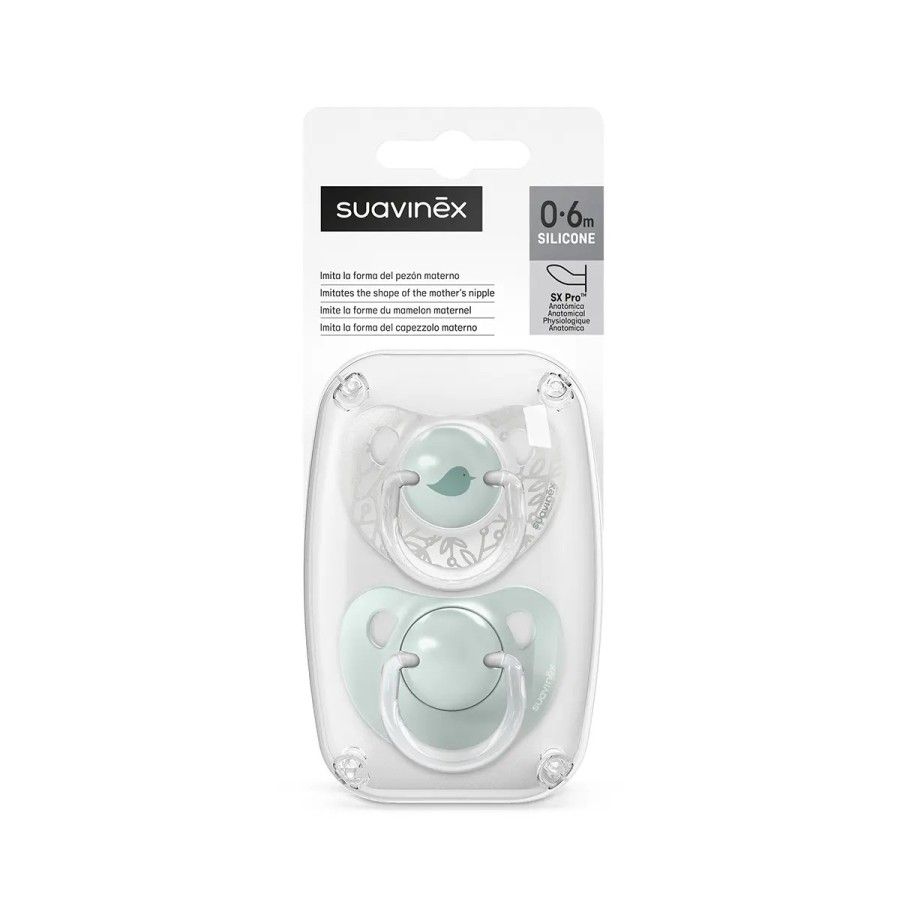 Suavinex Smoczek anatomiczny SX Pro 0-6 m 2szt miętowy Birdies
