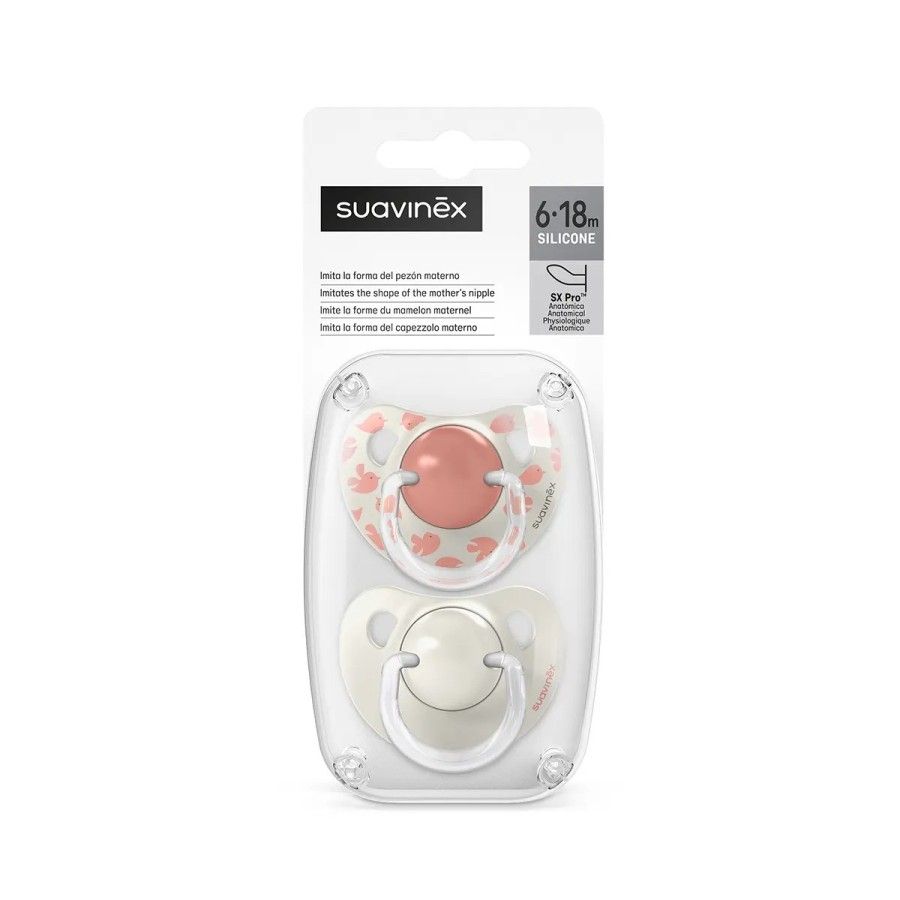Suvinex anatomique suacificateur SX Pro 6-18m 2pcs oiseau rose