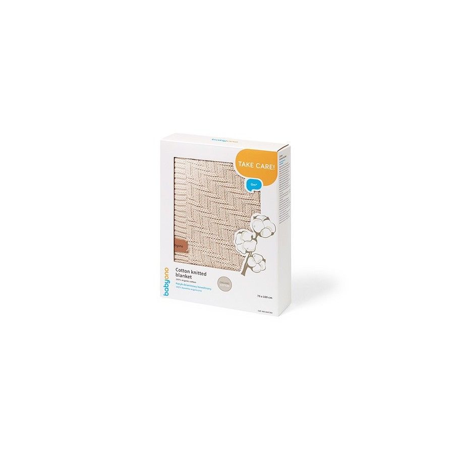 Babyono Kocyk dzianinowy bawełniany beżowy - 5901435417249