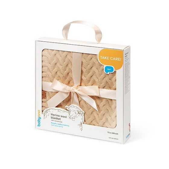 Babyono Kocyk z wełny merino ciemny beż - 5901435417263