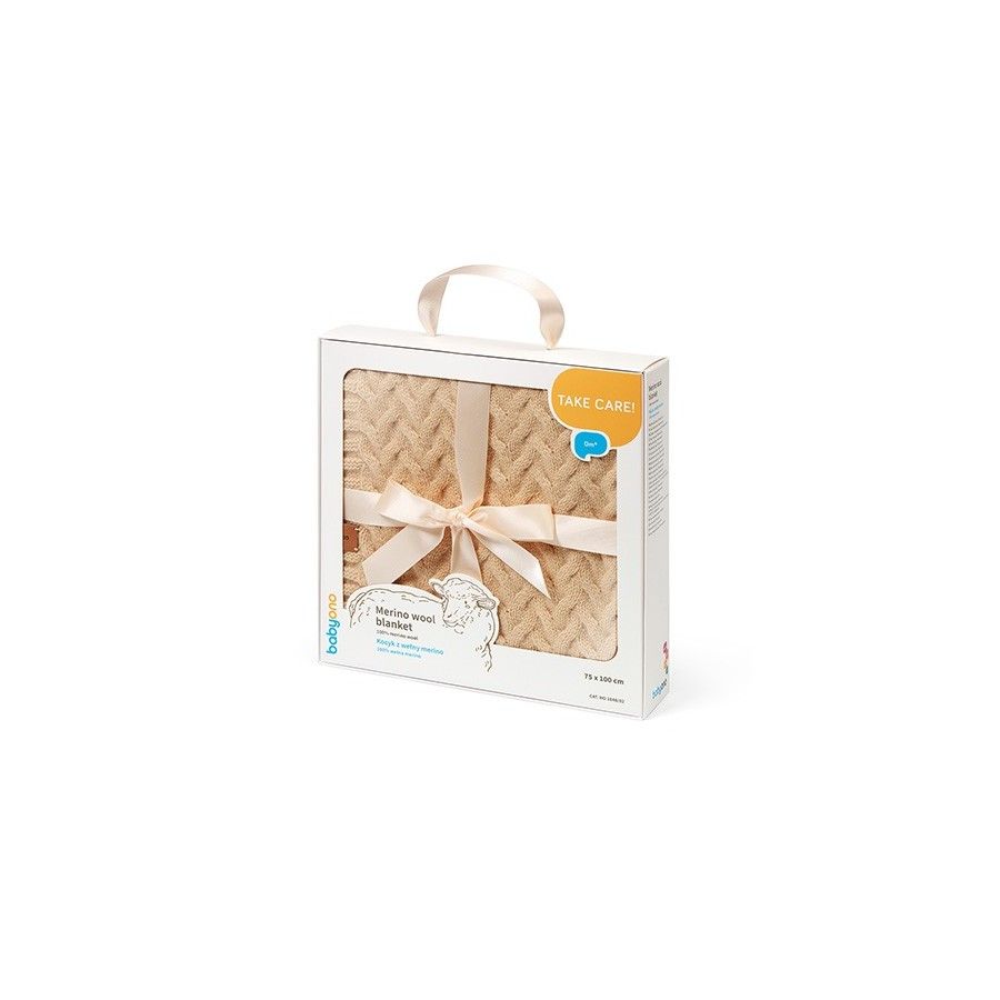 Babyono Kocyk z wełny merino ciemny beż - 5901435417263