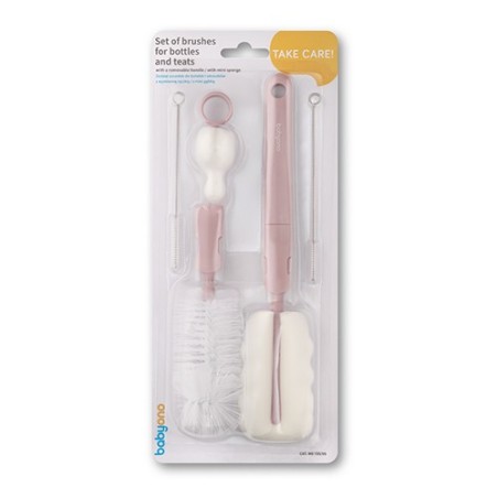 Babyono Szczotki do butelek i smoczków z wymienną rączką różowe