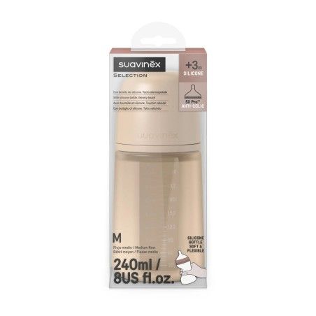 SUAVINEX Silikonflaska SX PRO 240 ml, mediumflöde - Beige | Färgämne
