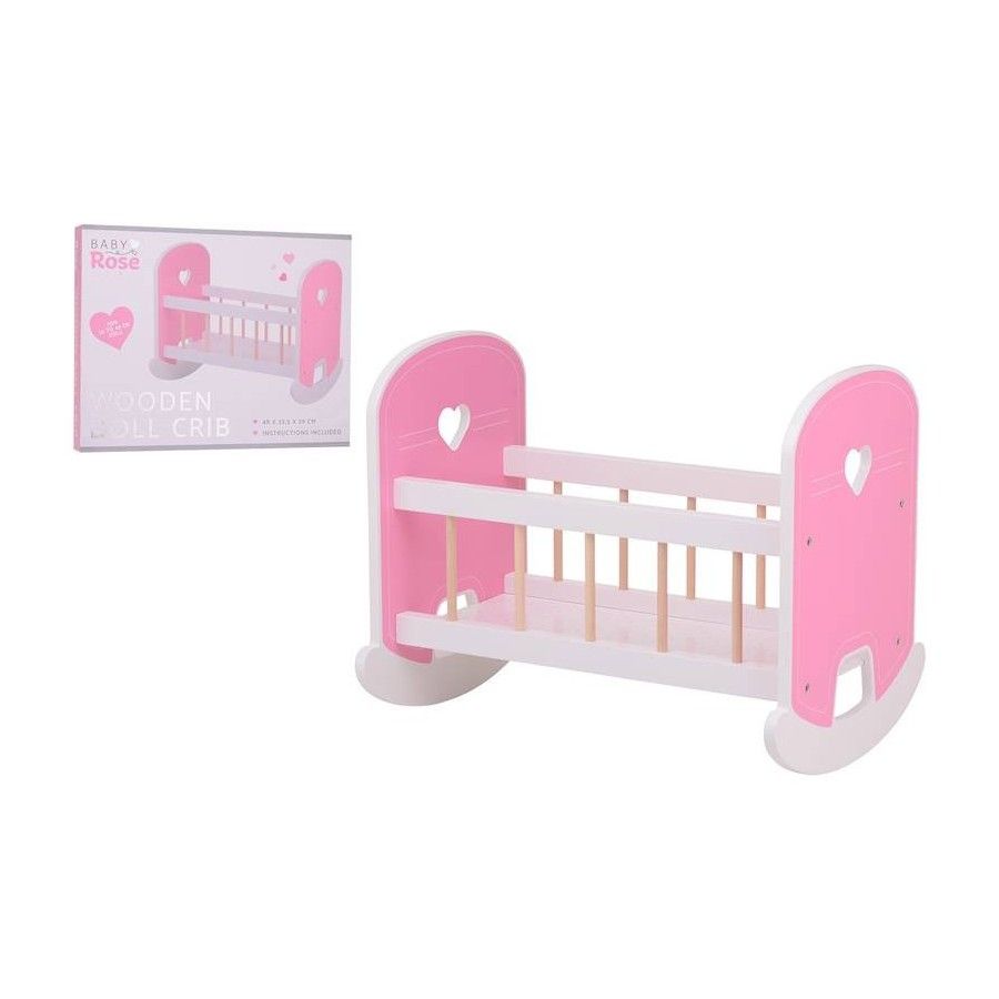 JOUECO Drewniana kołyska Baby Rose dla lalek 35-45 cm