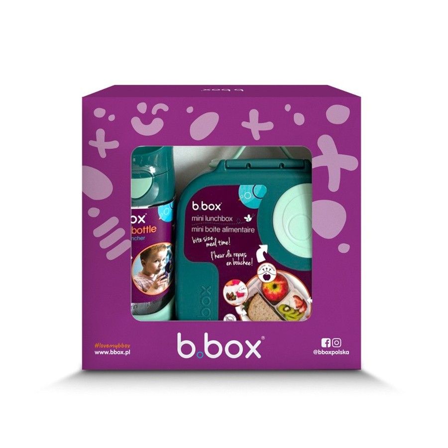 B.box Zestaw Mini Lunchbox + Butelka tritanowa ze słomką 450 ml, Emerald Forest