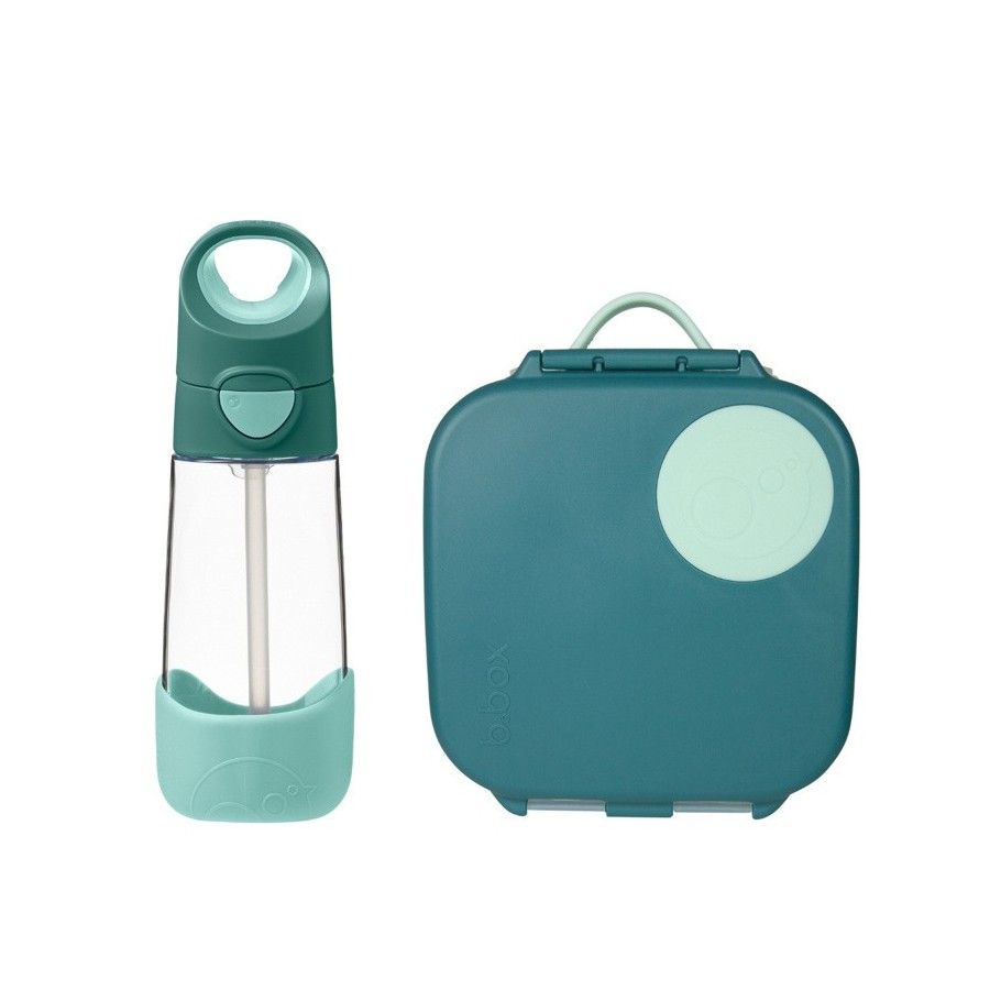 B.box Zestaw Mini Lunchbox + Butelka tritanowa ze słomką 450 ml, Emerald Forest