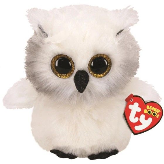 Ty Beanie Boos Austin pluszowa figurka białej sowy, 15 cm
