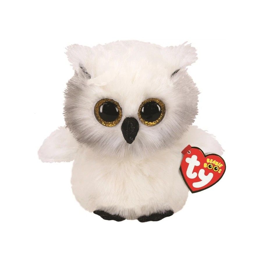 Ty Beanie Boos Austin pluszowa figurka białej sowy, 15 cm