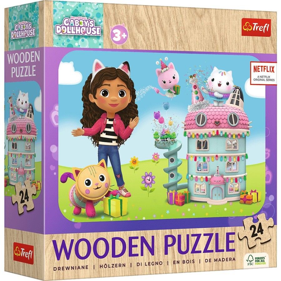 Trefl Puzzle Drewniane 24el. Koci Domek Gabi Wesoła Gabby i przyjaciele