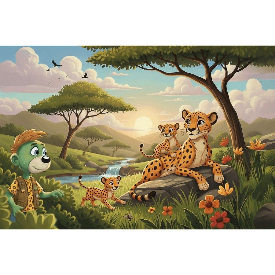 Trefl Puzzle 100el. Rodzina Treflików Gepardy