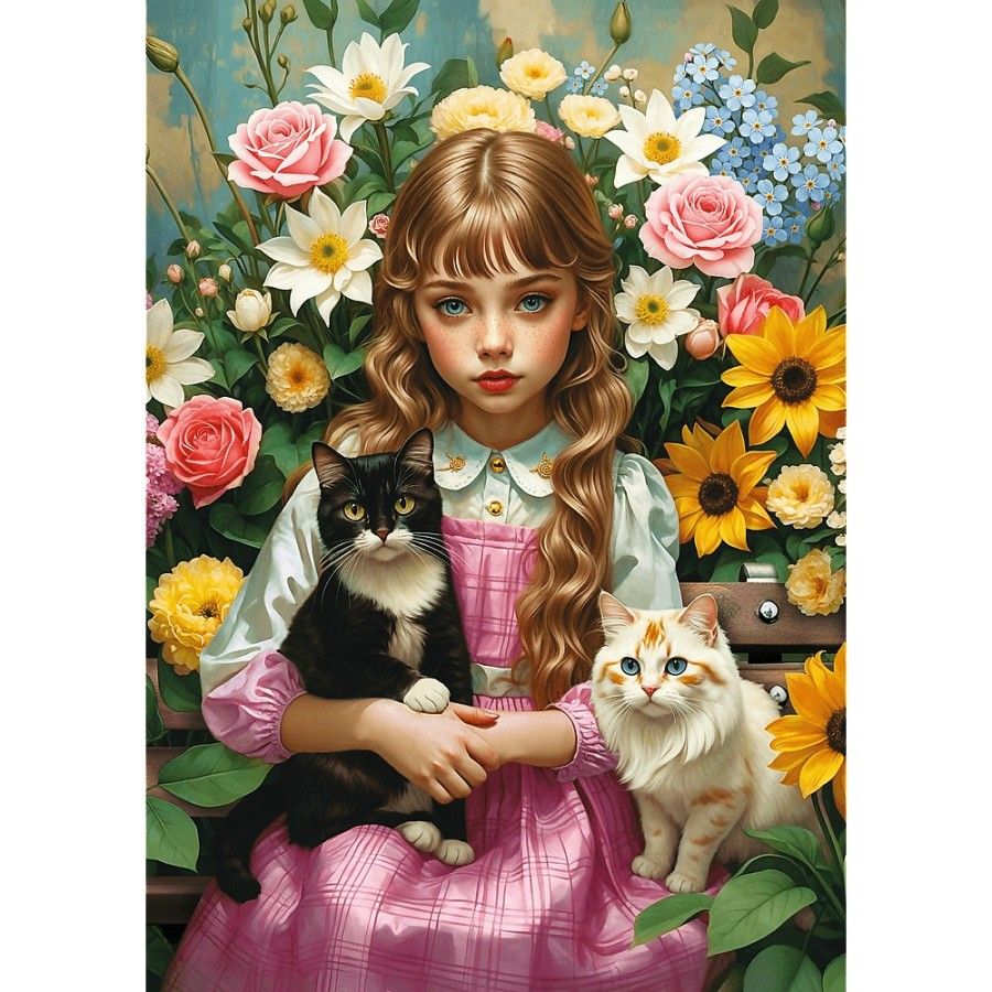 Trefl Puzzle 1000el. Dziewczynka z kotami