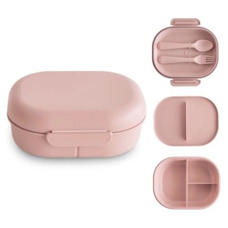 Mushie Lunchbox dla Dzieci Pojemnik na Jedzenie ze Sztućcami Blush