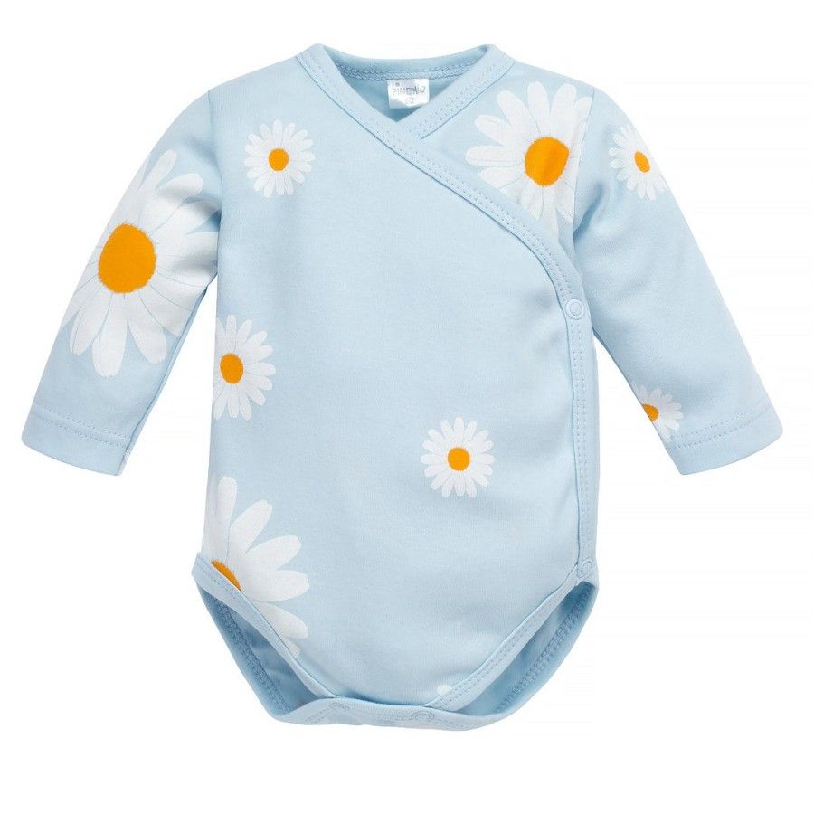 Pinokio Body kopertowe z długim rękawem niebieskie w stokrotki DAISY 50