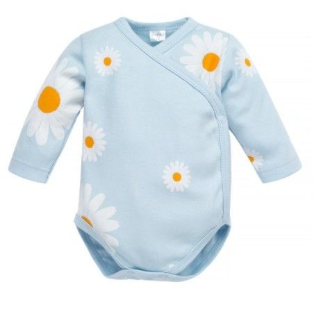 Pinokio Body kopertowe z długim rękawem niebieskie w stokrotki DAISY 56