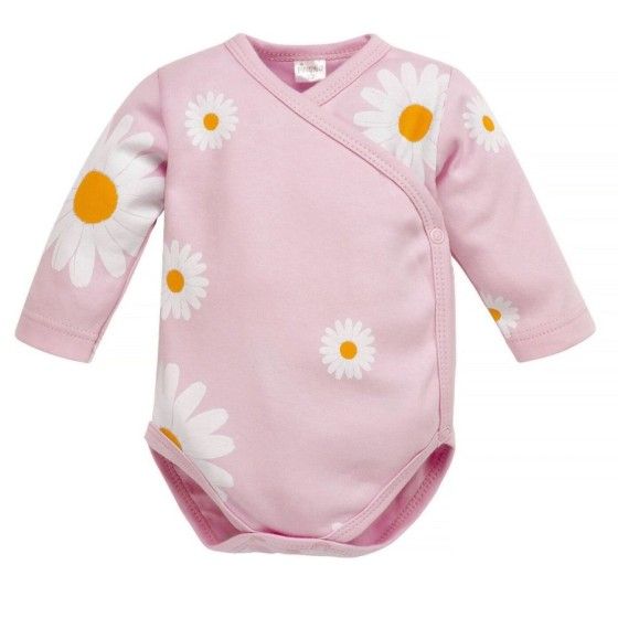 Pinokio Body kopertowe z długim rękawem różowe w stokrotki DAISY 56