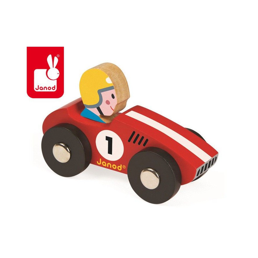 Janod, Wyścigówka drewniana Racer czerwona