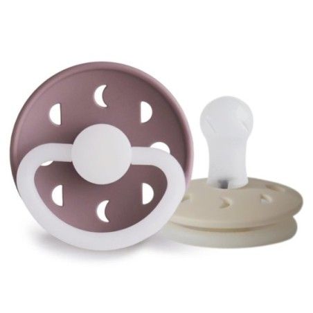 FRIGG Moon Phase Smoczek uspokajający na noc 2-pak - silikon 6-18m Cream / Twilight Mauve