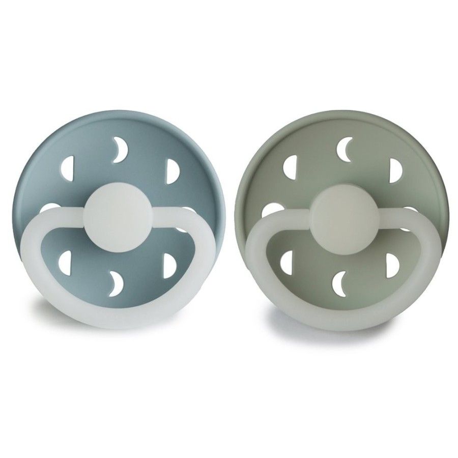FRIGG Moon Phase Smoczek uspokajający na noc 2-pak - silikon 6-18m Stone Blue / Sage