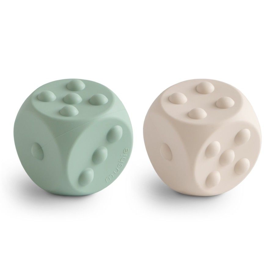 Mushie Zabawka Sensoryczna Kostka Cambridge Blue/Shifting Sand 2 szt.