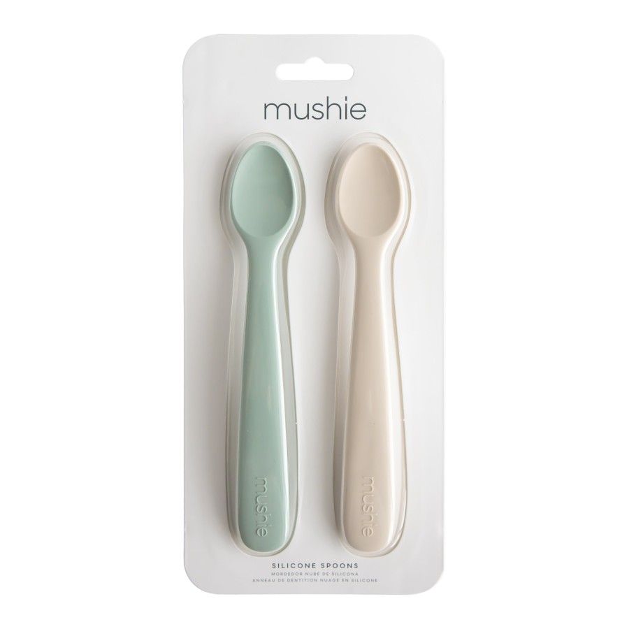 Mushie Łyżeczki do Karmienia Niemowląt 2-pak Cambridge Blue/Shifting Sand