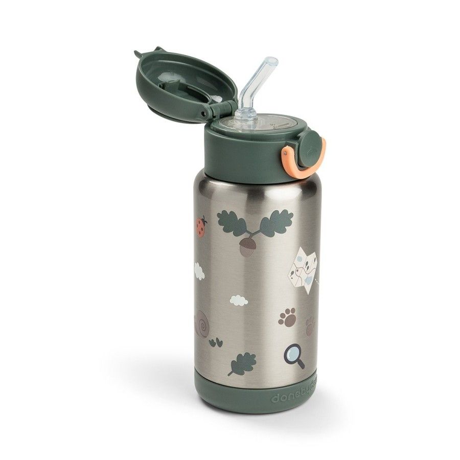 Done by Deer Butelka Termiczna ze Słomką 340ml Tiny Trails Green