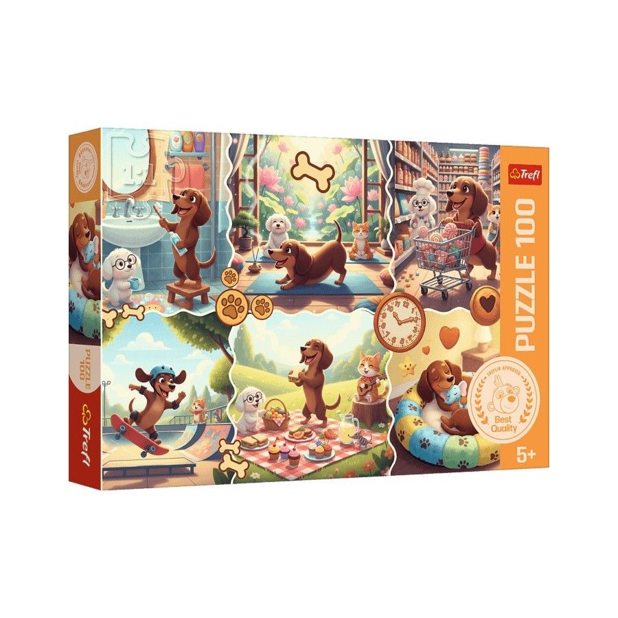 Trefl Puzzle 100el.  Długi dzień jamnika