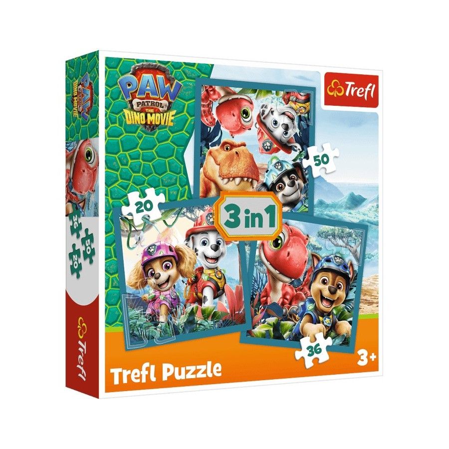 Trefl Puzzle 3w1 Paw Patrol i wyspa dinozaurów