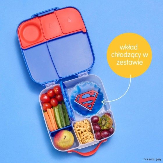 b.box Lunchbox dla dzieci do szkoły - szczelna śniadaniówka z przegródkami i wkładem chłodzącym Superman