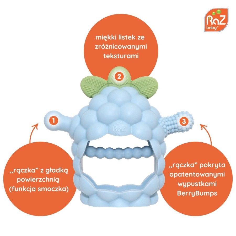 RazBaby Gryzak Silikonowy dla Niemowląt | Razberry Grip błękitny, 3m+